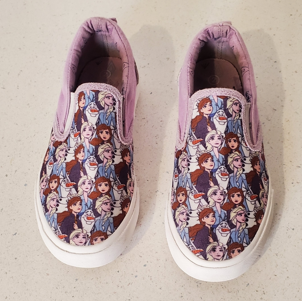 Disney Frozen Twin Gore Girl Size 2 Slip-On Sneakers Color Purple
